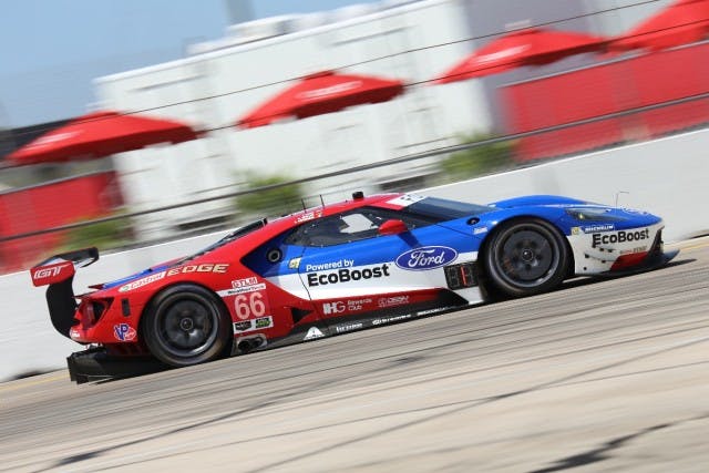 The #66 Ford GT driven by Sebastien Bourdais, Joey Hand, and Dirk Muller came just short of completing the triumvirate of endurance racing wins with a second-place finish at the 12 Hours of Sebring.