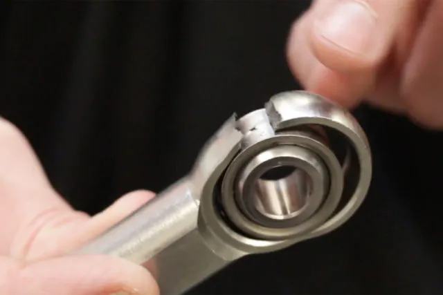 QA1 puts the rod end under so much stress they actually break it–don't worry, they do this on purpose. Once the rod end breaks, they receive a graph which will verify that the rod end meets their minimum catalog rating.