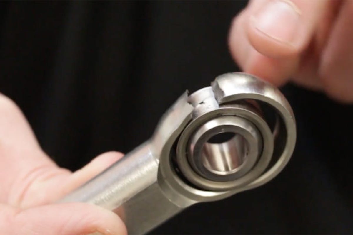 QA1 puts the rod end under so much stress they actually break it–don't worry, they do this on purpose. Once the rod end breaks, they receive a graph which will verify that the rod end meets their minimum catalog rating.