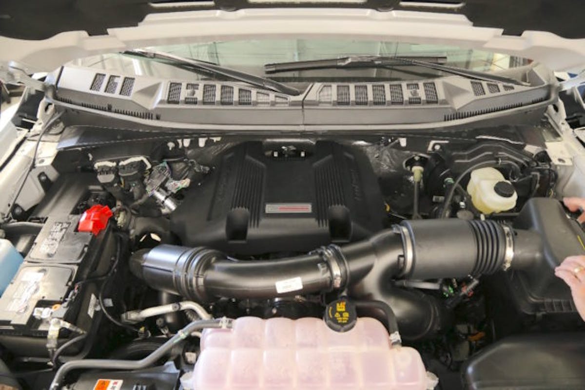 Rick then reinstalled the engine cover and reattached the negative battery cable. After ensuring the BoostMax and PedalMax had green lights indicating proper function, we were ready for a test drive. With the BoostMax set for 50 percent, we when for a ride in the Sarasota Ford Raptor and could really feel the seat-of-the-pants different. The fast truck was even faster and more responsive and we liked it. If you opt for the adjustable knob, JMS recommends only running a 50 percent with 87 octane and reserving the 100-percent setting for high-octane fuel.