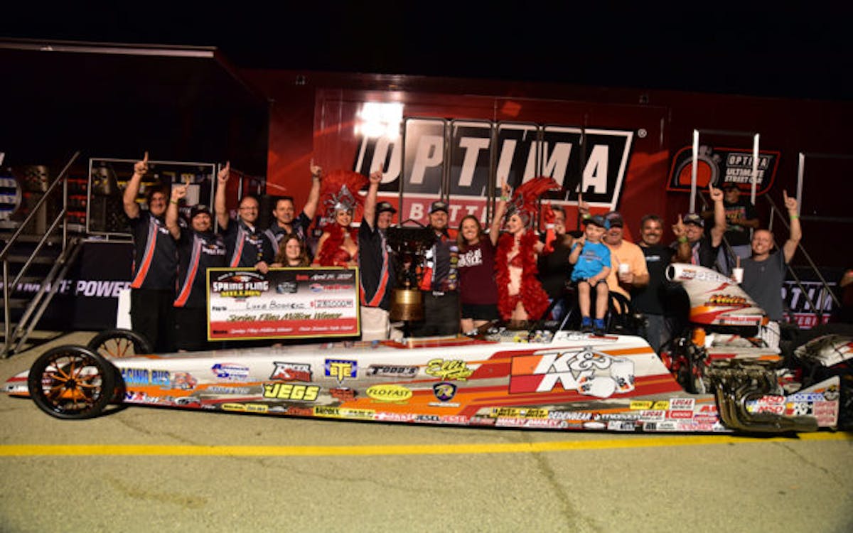 Luke Bogacki is joined in the winner circle by many of his friends, family and fellow racers. Too include Inaugural Million champion Jeff Verdi. Luke tells us after winning on almost every level in sportsman racing, to win the Spring Fling Million was the last on his bucket list.