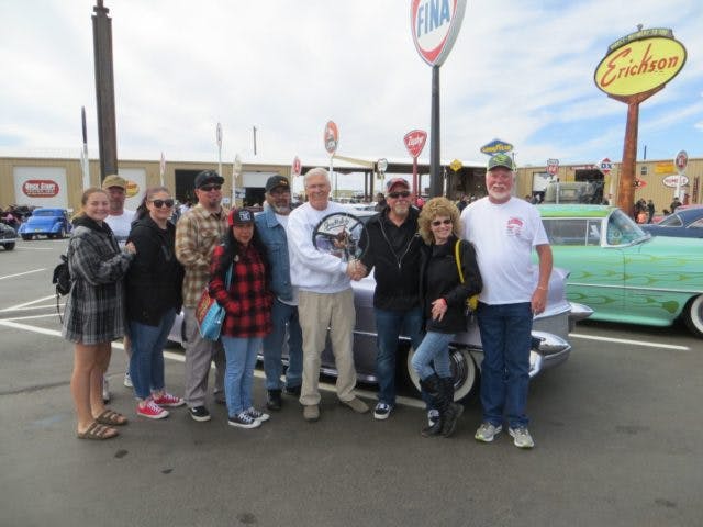 The Gas Holes Club pick-hiding behind the member's is the author's 1955 Cadillac driven down from Aurora, Colorado, recipient of their award!