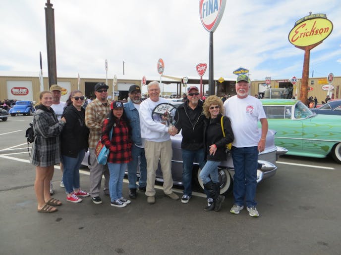 The Gas Holes Club pick-hiding behind the member's is the author's 1955 Cadillac driven down from Aurora, Colorado, recipient of their award! 