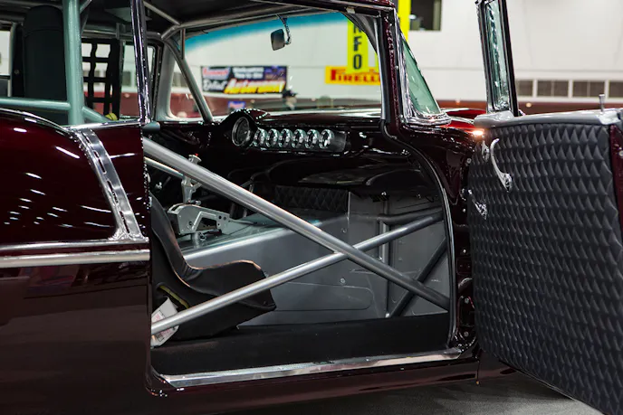 The car's interior is race focused trimmed very nicely with diamond stitched vinyl