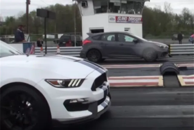 A Ford Focus RS squared off against a Shelby GT350 at Island Dragway in New Jersey and it was closer than you might expect.