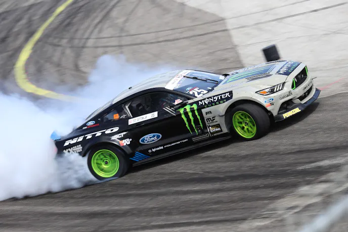 At Formula Drift’s Uncharted Territory event at Orlando Speed World, we had the opportunity to ride shotgun in Vaughn Gittin Jr.’s Monster Energy Ford Mustang RTR Spec 5-D.