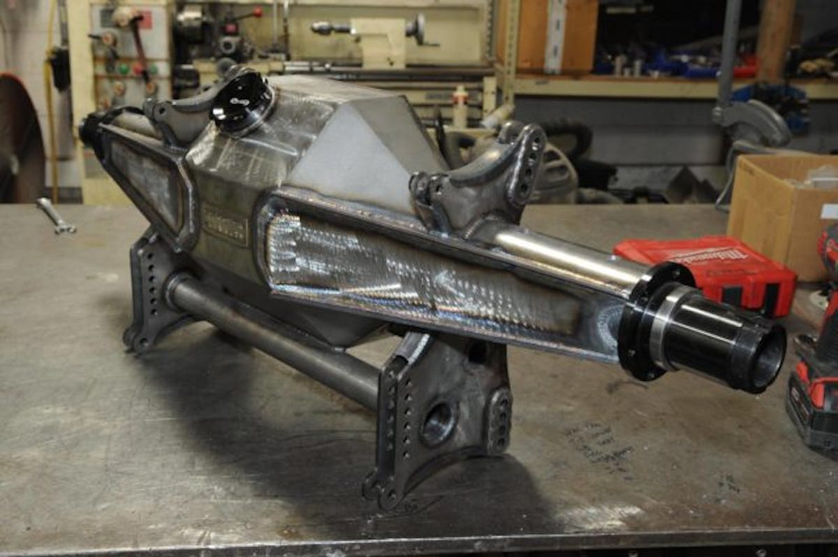 Here's a look at the trick rearend housing fabricated by Skinny Kid Race Cars for the build.