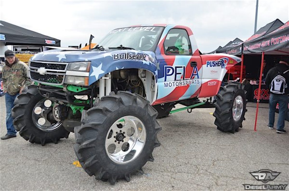 Adam estimates the LBZ Duramax makes between 900-1,000 horsepower, thanks to nitrous oxide injection, 100-percent-over injectors and 12mm stroker CP3 fuel pump, and last but not least, a Pusher Intakes compound turbo system.