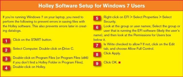 Holley EFI Software Setup for Windows 7