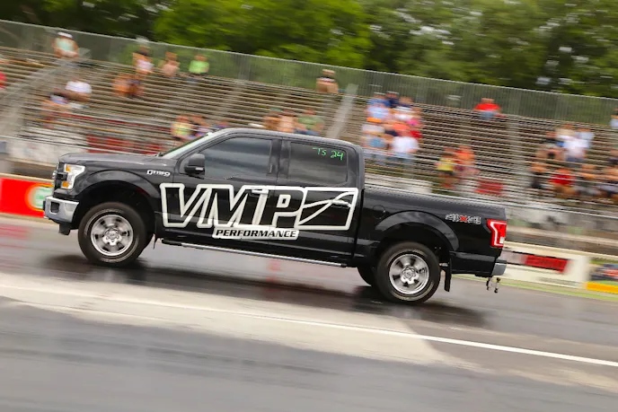 With Orlando close to VMP Performance’s headquarters it was no surprise to see Travis Deane out clicking off some low 12s in the company’s TVS-supercharged Coyote F-150 in the True Street class.
