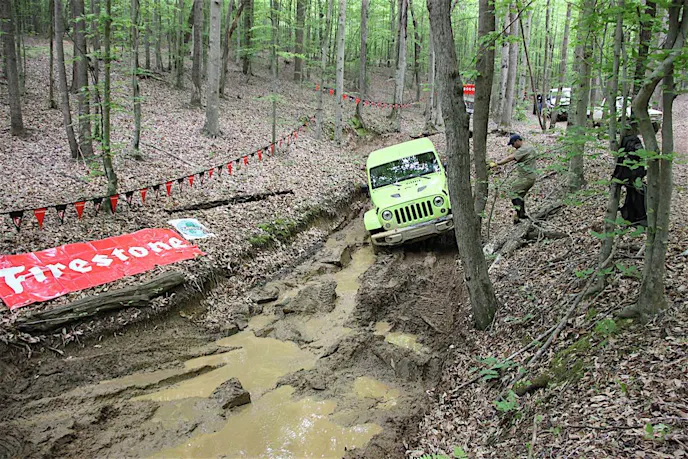 The second trail would have way more challenges to it than the NVG trail. Chief among them was this ravine section, with several snaking turns and slippery mud throughout.