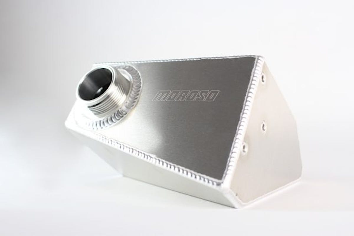 The Moroso Supercharger Tank (PN 63530; $295.65) is designed specifically to replace the factory plastic tank provided by in its centrifugal supercharger kits.