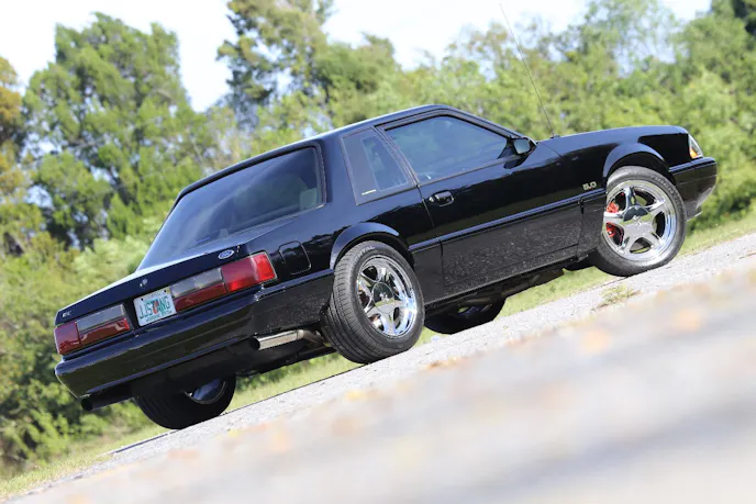 The suspension under Jack’s Fox is fortified with goods from Ford Performance, Tokico and UPR Products, but the practical limit of traction on street tires is around 580 rear-wheel horsepower.