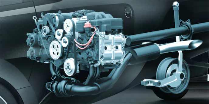 To keep weight low and centralized, the AeroMobil uses a 2.0-liter, turbocharged boxer motor that provides a stout 300 horsepower. Photo credit: AeroMobil