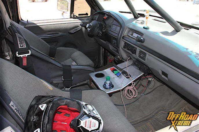 The all-important cage on this F-150 is two-inch-diameter tubing, "built to race and to be rolled" as Ben said. He admitted that the truck had already been rolled twice before, commenting that "one of them wasn't my fault, and one of them was."