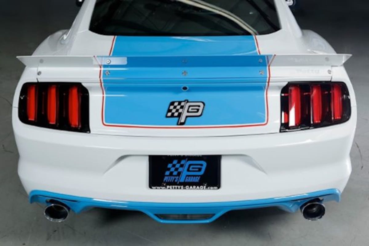 Out back fits these Warrior Mustangs with a Magnaflow exhaust along with the stock car-inspired wing from Petty’s Garage.