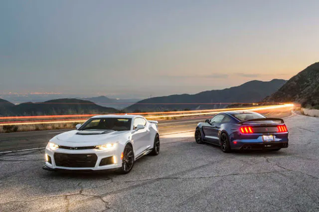 2017-Chevrolet-Camaro-ZL1-VS-2017-Ford-Mustang-Shelby-GT350R-front-rear-three-quarters