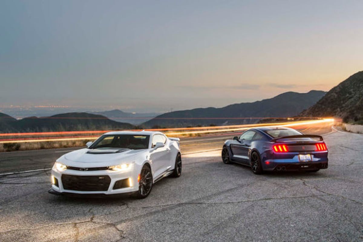 2017-Chevrolet-Camaro-ZL1-VS-2017-Ford-Mustang-Shelby-GT350R-front-rear-three-quarters