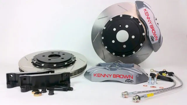 The Kenny Brown/Baer Pro4-R Big Brake Kit delivers six-piston performance in a four-piston package. It is available for both 1996-2004 Mustangs (PN KB-146.523; $3,995) and 2005-2014 Mustangs (PN KB-151.523; $3,995).
