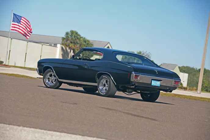 The Chevelle is carried by 15x8 and 15x10 American Racing wheels with 215/65R15 and 245/60R15 BFG Radial T/A tires.