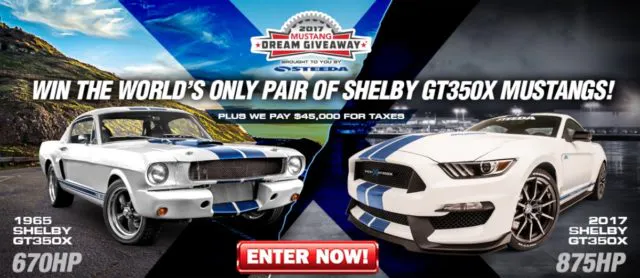 Dream Giveaway is raffling off two special Shelbys — a Classic Recreations 1965 Shelby G.T. 350X and a Steeda Autosports 2017 Shelby GT350X.