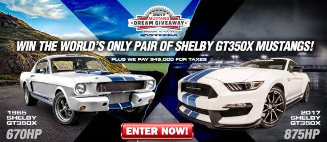 Dream Giveaway is raffling off two special Shelbys — a Classic Recreations 1965 Shelby G.T. 350X and a Steeda Autosports 2017 Shelby GT350X.