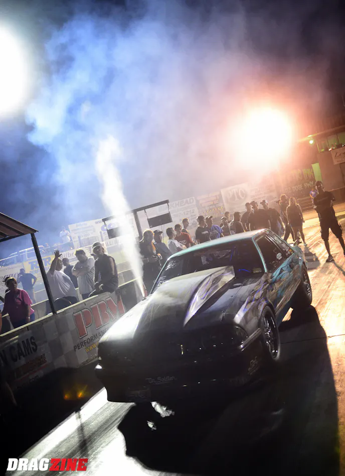 Shawn Pevlor reset the Nitrous X national record in qualifying with a scintillating 4.61, but smoked the tires in round one and was headed early.