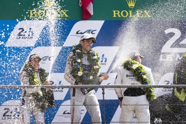 Andy Priaulx, Harry Tincknell, and Pipo Derani piloted the #67 Ford GT to a runner-up finish in the GTE Pro at the 24 Hours of Le Mans.