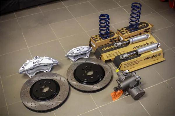 6-Piston Brembo brakes out of a CTS-V and Ridetech adjustable coilovers
