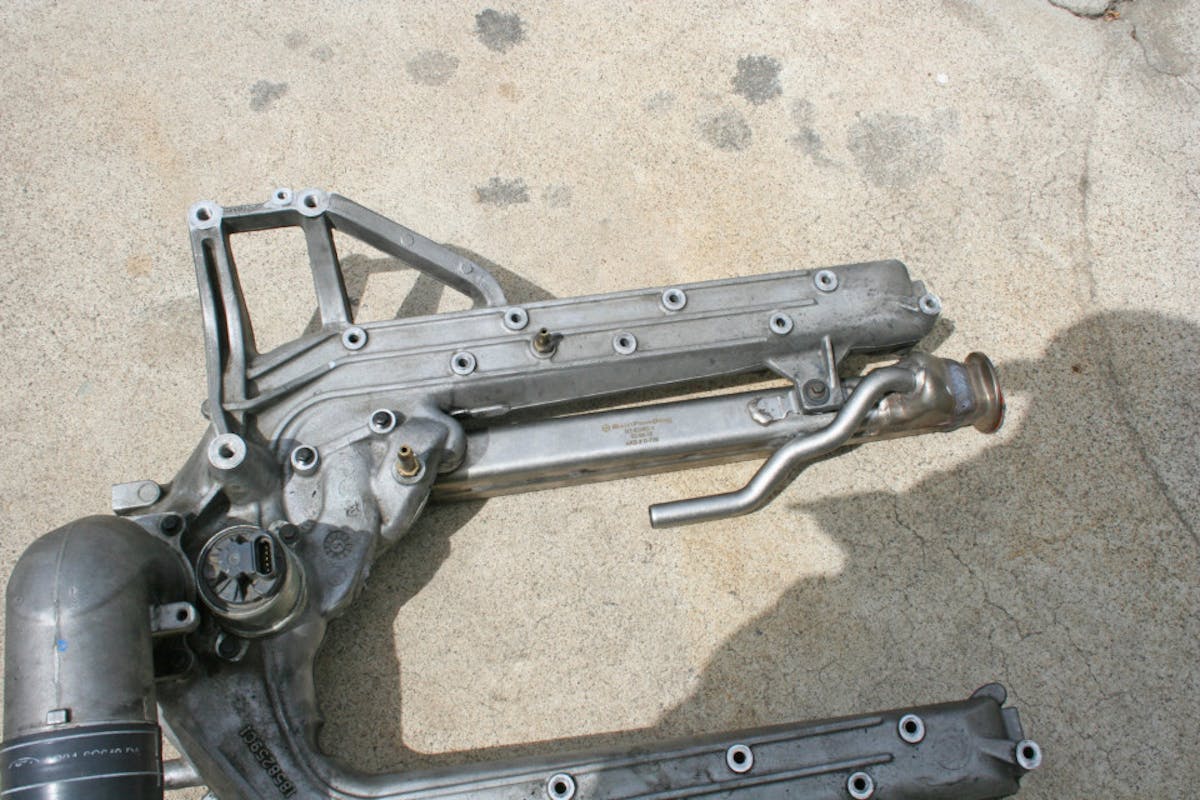 photo shows 6.0-liter Powerstroke intake manifold with new Bullet Proof EGR cooler installed