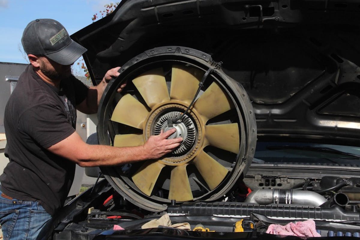 image of factory 6.0 liter fan removed from engine compartment