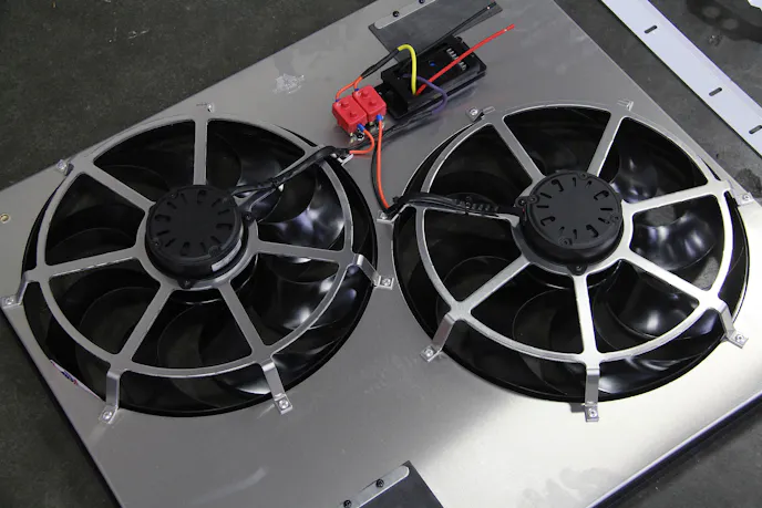 close up image of the Flex-A-Lite fans and adjustable control box