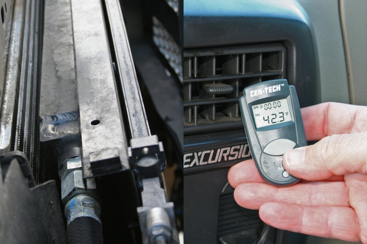 image of air-to-oil cooler and temp gauge at the A/C vent