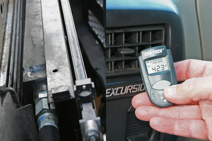 image of air-to-oil cooler and temp gauge at the A/C vent