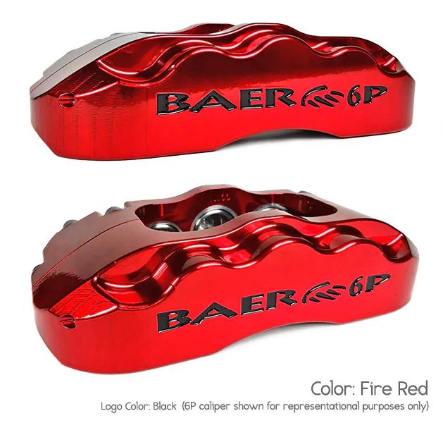 image of Baer 6-piston caliper painted in the color Fire Red 