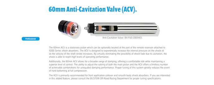 Bilstein Off-Road Anti-Cavitation Valve