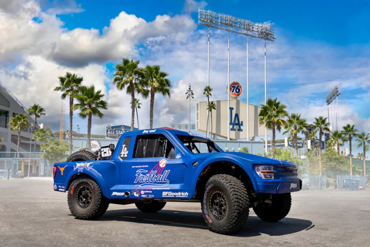 LA Dodgers Bobby Patton of Fastball Racing Swings Jimco Trophy Truck