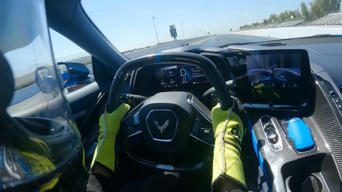 racing Z06 Corvette in drive mode