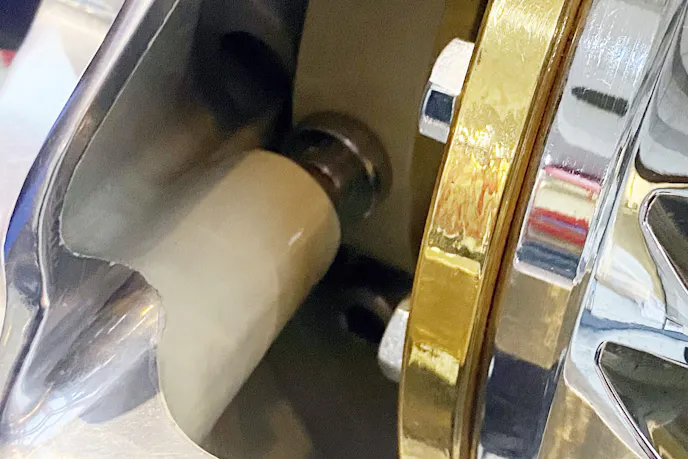 This Moser display cover features a cutaway allows you to see the support bolt against the bearing cap.