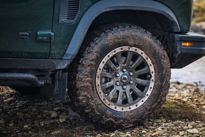 BFGoodrich KO2 all-terrain tires were swapped for all testers due to the nature of terrain we were driving (a grippingly solid choice). Photo: INEOS Automotive