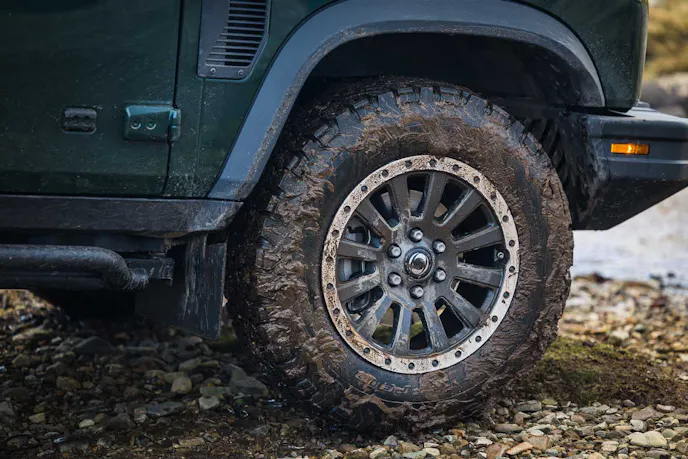 BFGoodrich KO2 all-terrain tires were swapped for all testers due to the nature of the terrain we were driving (in my opinion, a grippingly solid choice). Photo: INEOS Automotive