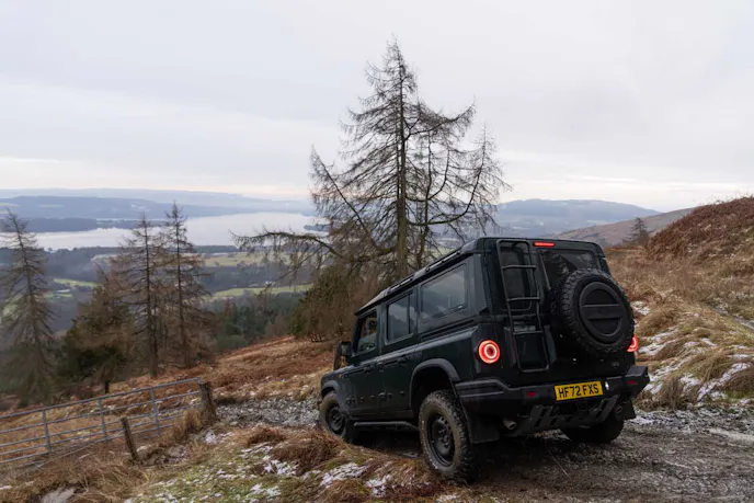 The easy-to-use and balanced hill descent control system meticulously managed throttle and brake adjustments as I effortlessly drove down steep and loose off-camber tracks. Photo: INEOS Automotive