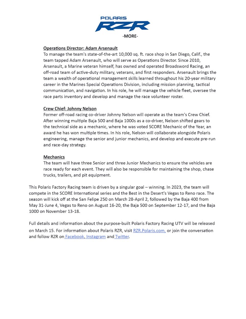 Polaris Factory Racing Launches Elite Off-Road Super Team