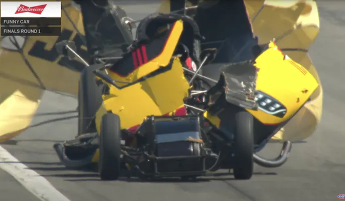 Pomona funny car crash