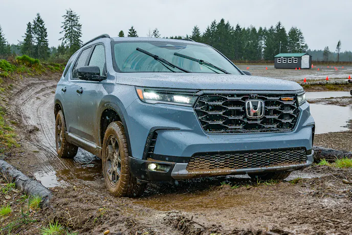 Honda's Pilot Trailsport includes legitimate skid plates and recovery points, which came in handy at Mudfest Mania.