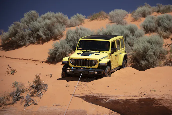 The 2024 Jeep Wrangler Rubicon lineup features a factory-available 8,000-pound WARN winch.