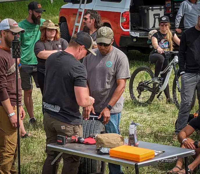 Brent Baker of Oregon AT showing how to use a tire patch kit. 