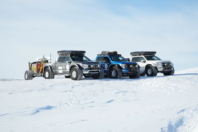 A previous expedition's vehicle line-up. Photo: Transglobal Car Expedition