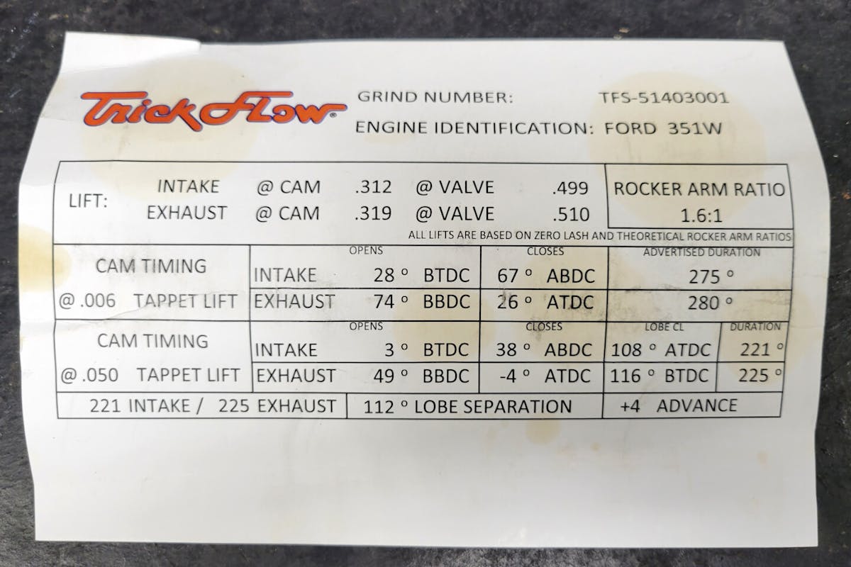 TFS1 Trick Flow Track Max Stage 1 Cam Card