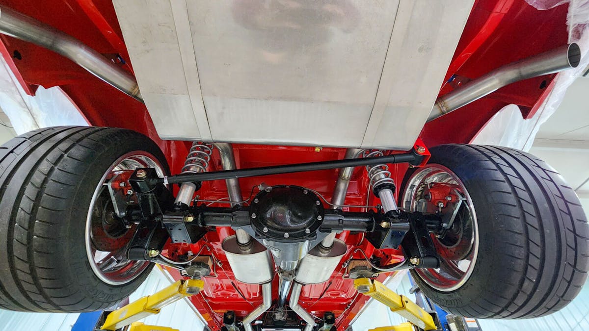 Detroit Speed Quadralink under a 1969 Chevy Nova